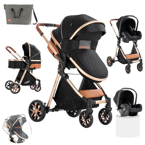 Sianldcone Carrito Bebe 3 en 1, Tejidos de Primera Calidad Carro Bebe 3 Piezas, Empuje Bidireccional Carros Para Bebes, Visión Abierta Silla Paseo Reversible (V9 Black)