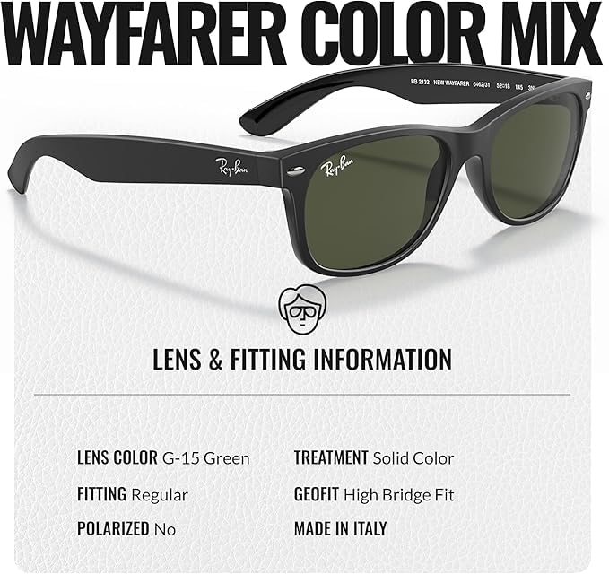 Image of Ray-Ban RB2132 NEW WAYFARER COLOR MIX Square Shaped Sunglasses for Men & Women with Official RAYBAN Eyewear Kit