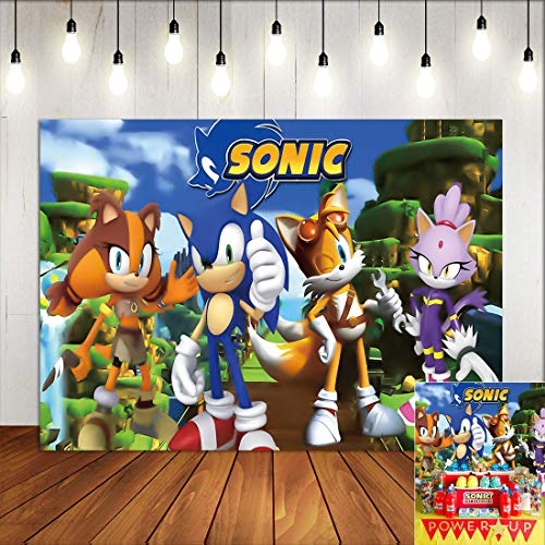 Hedgehog Sonic Backdrop for Photography Kids Birthday Party Banner Cartoon Mountain Scene Children