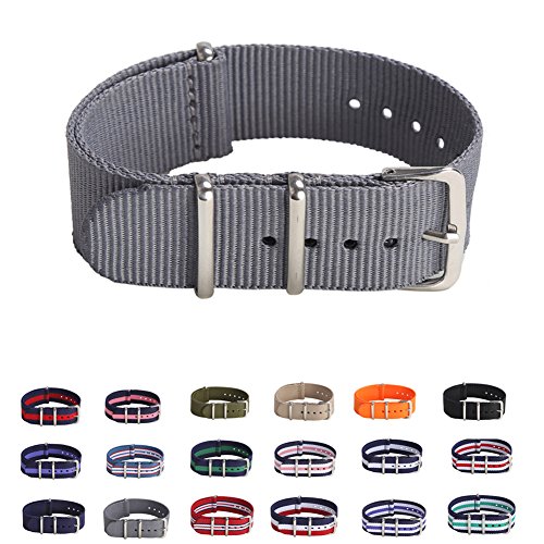 Premium Canvas Fabric Watch Bands Ballistic Nylon Straps Width,Smoke Grey,20mm