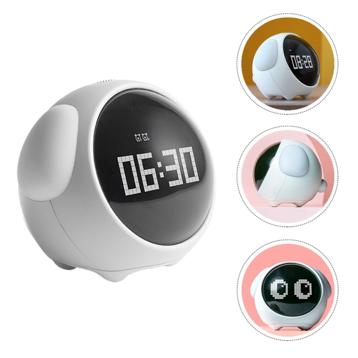 Reloj Despertador Digital Infantil Luz Nocturna Control por Voz y 5 Alarmas Grupo, Diseño LED de Expresiones, Material Abs y Silicona, Batería 1500mah