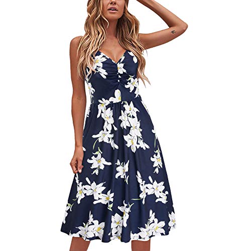 Eduavar Womens Dresses Summer Maxi Womens Sleeveless V Neck Criss Cross Midi Flared Tank Dress with Pockets