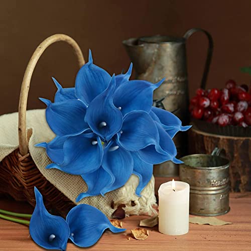 Dilatata 20Pcs Calla Lily Artificial Flowers Real Touch Flowers Navy Blue Flowers Calla Lillies Artificial Black Fake Flowers Tiger Lilly Flowers Calla Lily Bouquet For Wedding Home Decor Royal Blue Flowers thumb #1