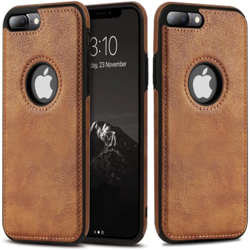 JAROIE Classy Design Luxury Leather Phone Case for iPhone 7 Plus & iPhone 8 Plus Non-Slip Grip Full Body Ultra Slim Protective Case 5.5 Inch (Brown)