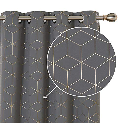 Deconovo Cortinas Salon Opacas Diseño Plateadas para habitación con Ojales 2 Piezas 168x229cm Gris Claro