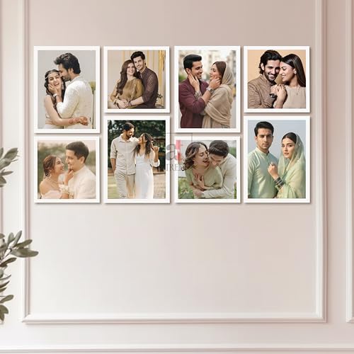 Image of Art Street Photo Frame Set of 8 White Wall Decor Collage Display Hanging Family Picture Frames Gallery Collection Decor Items Wall Mount Frames Birthday Anniversary, 8x8 and 8x12 In