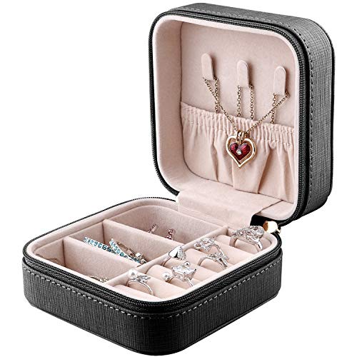 JIDUO Duomiila Small Travel Jewelry Box, Travel Mini Organizer Portable Display Storage Case for Rings Earrings Necklace, Best Gifts Choice for Girls Women (Black)