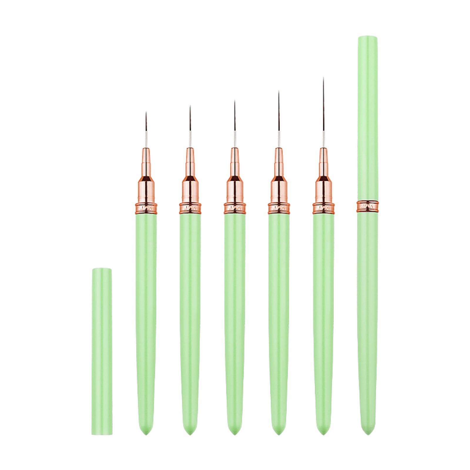 Metallic Liner Nail Art Brushes Set, Nail Art Pens, 5PCS Green Color Nail Tools Liner Brush UV Gel Polish Painting Nail Design For Long Lines, Thin