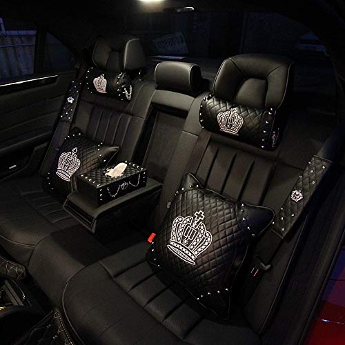 Cuscino Auto Poggiatesta A Corona Con Ricamo E Cristalli - Memory Foam Pelle PU - Carshaping