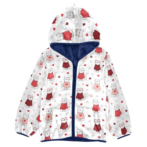 Valentine's Day Cat Girls Fleece Jacket Girls Fall Jacket Girls Zip Up Hoodie Girls Sherpa Jacket 2-10T