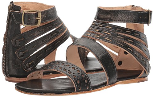 Bed|Stu Artemis Women's Sandals - Leather Dress Sandal - Flat With Zipper Closure - Black Handwash #TOP6