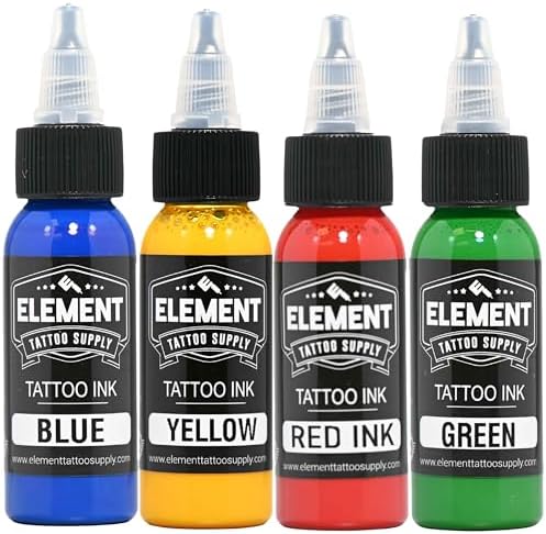 Amazon.com: Element Tattoo Supply 4 Color Tattoo Ink Set 1oz Bottles ...
