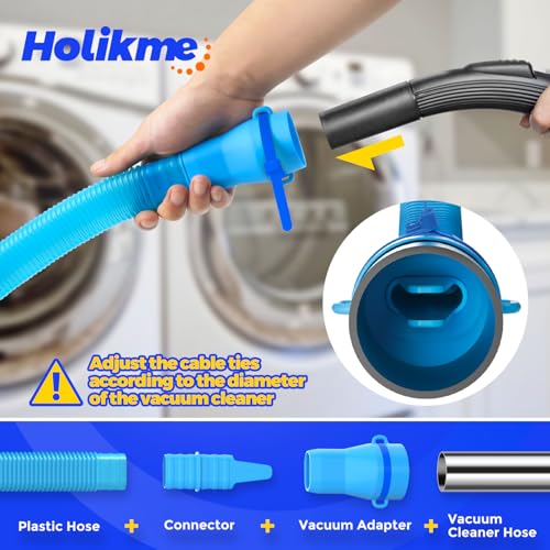 Image of Holikme Dryer Vent Cleaner Kit, Vacuum Hose Attachment, 2-Piece, Blue