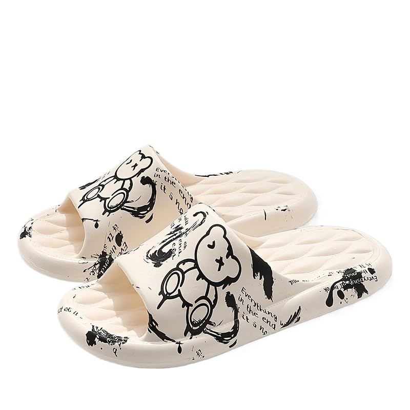 Hhhchpm Men's Women Kids Trendy Flower Print Slip On Platform Slides, Unisex Casual Open Toe Anti-Skid Slippers for Indoor Outdoor Bathroom