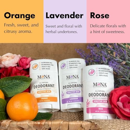 Image of MONA BRANDS All Natural Deodorant For Women & Men | For Sensitive Skin | No Aluminum or Baking Soda | (3-Pack VARIETY-1 1.76 Oz each)