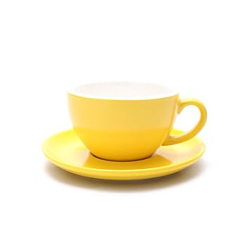 Coffeezone Cappuccino Barista Cup and Saucer Latte Art & Americano, Bone China Coffee Shop Use (Matte Yellow, 8.5 oz)