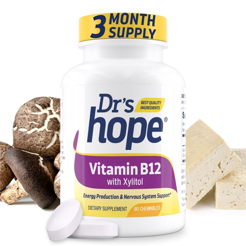 Dr’s Hope Vitamin B12 1000 Mcg, B12 Vitamins 1000 Mcg Help to Increase Metabolism, Energy Production and Nervous System Support, 90 Chewable Tablets - 1 Tablet Per Serving, Non-GMO & Gluten Free