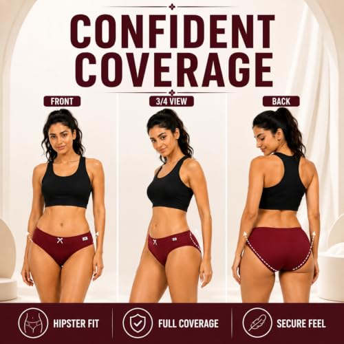 Image of XJARVIS CARIBEANCHIC Women's Hipster Panty, Combed Cotton Stretch Underwear, Full Coverage Bikini Brief, Soft Breathable Everyday Innerwear