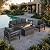 VONZOY 5 Piece Aluminum Patio Furniture Set with 44" Fire Pit Table & Thick Cushions, Aluminum Outdoor Sectional Conversation Set with Coffee Table for Porch, Backyard, Garden(Grey/Dark Grey-2)