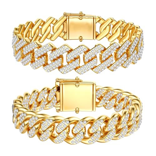 TEN MIRO 16K Chunky Gold Plated Bracelets for Women,Gold Tennis Bracelets for Women Non Tarnish Cuban Chain stack Layered Link Bracelet Set Fashion Jewelry gift