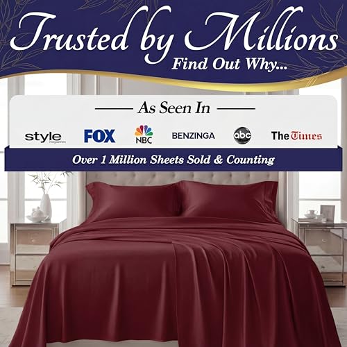 Image of DECOLURE 100% Viscose Derived from Bamboo Sheets Full Size - Luxury 4 Pc Naturally Cooling Sheets, Ultra Soft Bed Set - Deep 17 inch Pockets, Durable Double Stitching, Oeko Tex Standard (Burgundy)