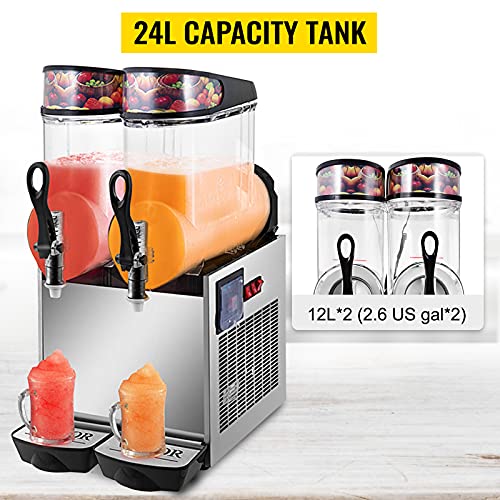 VEVOR Commercial Slushy Machines 2x12L Slushy Machine 110V Slush Frozen Drink Machine Freezing Drink Dispenser Slushy Making Machine Double Tank Suitable for Commercial Use
