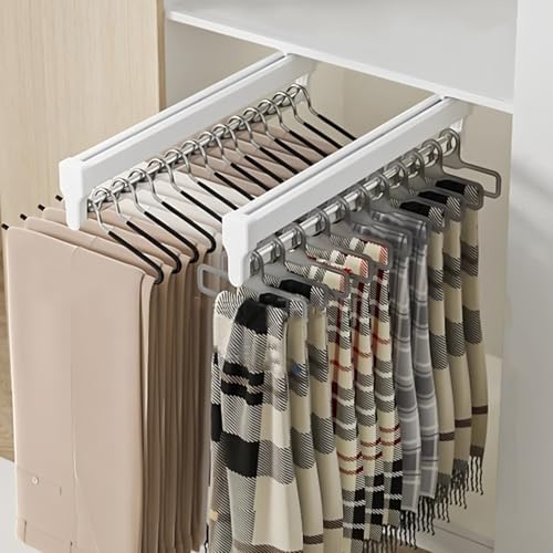 Perchero extensible de acero para guardar pantalones y ropa, diseño de ahorro de espacio, soporta hasta 25 kg, paquete de 2