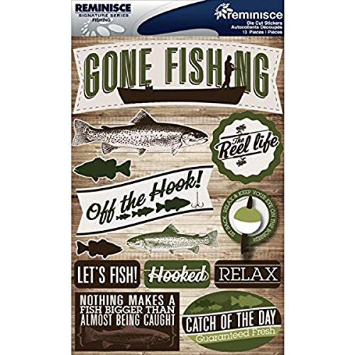 Reminisce Signature Dimensional Stickers Sheet, 4.5 by 6-Inch, Fishing