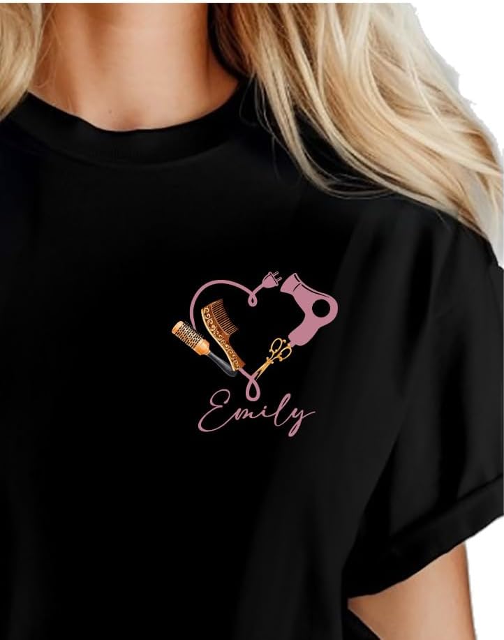 Custom Hairstylist Shirt, Personalized Name Hairdresser T-Shirt, Salon Workwear for Women, Cute Hair Stylist Gift, Hair Salon Crew Shirt, Hairdresser Uniform Tee Multi - Image 2