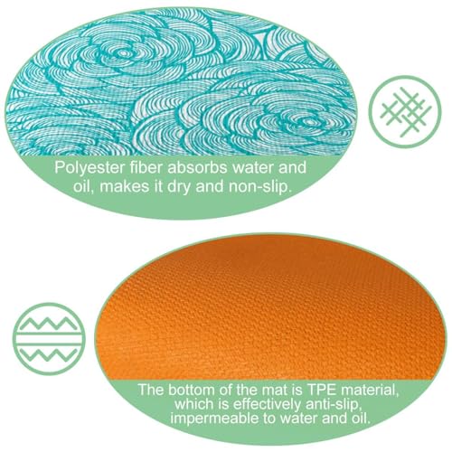 Tapis de cuisine absorbant lavable lot de 2 fleurs turquoise