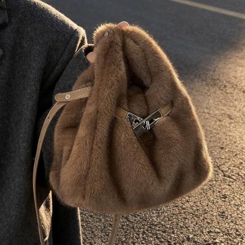Sac en fourrure de luxe kaki chic avec sangle réglable - 4