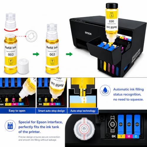 Image of ROHINK Compatible Ink for Epson L3110, L3150, L3250, L3252, L3115, L3116, L3101, L3210, L3215, L3216, L3151, L3152, L3156, L5190 Printers (003 Yellow Pack 1)