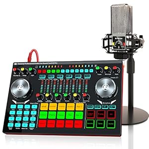 Mixeur DJ, Table de Mixage DJ avec Carte Son,Contrôleur dj avec Microphone, Interface Audio avec convertisseur de son et effet de mélange, pour PC, YouTube, enregistrement
