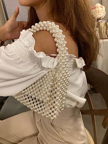 PR HAND WORKS Cute Pearl Square Evening Clutch Bag for Bridal Wedding Party Cocktail Purse for Women - Image 2