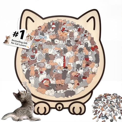 Cat Puzzle for Adults Morandi-Colored Dog Shaped 3D Wooden Puzzles Adult 135 Pieces Shape Wood Jigsaw Lover Gifts for Girls Small Piece Cats Animal Game Clearance Home Decor (Morandi)