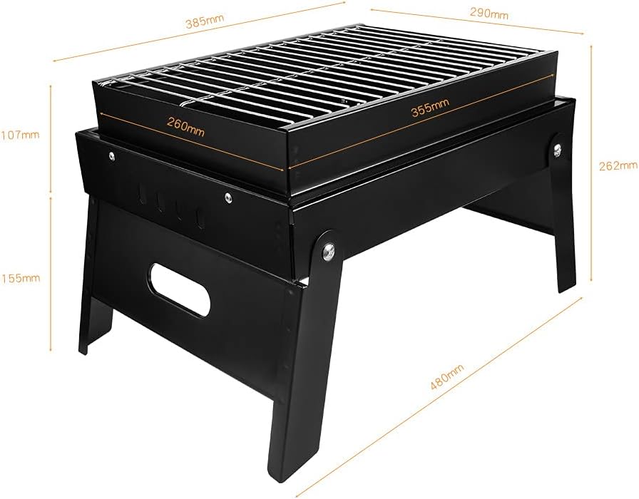 Barbecue Grill, Charcoal Grill, Portable Folding BBQ Grill, Desk Tabletop Outdoor Stainless Steel Smoker BBQ, 38.5 x 29 x 26.2 cm, for Camping Garden Cooking Fun