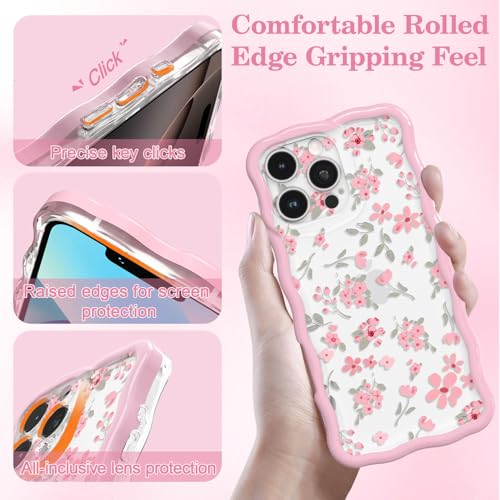 Coque iPhone 14 Pro Max fleur rose, cadeau esthétique et mignon pour filles