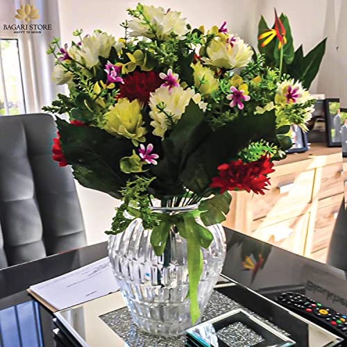 Bagari Artificial Flowers, Large Mixed Bush Grave Flowers, 41Cm Fake Flowers For Decoration, Ivory - Light Green - Red Artificial Flowers For Outdoor & Indoor Events Wedding Party Home Decoration #TOP6