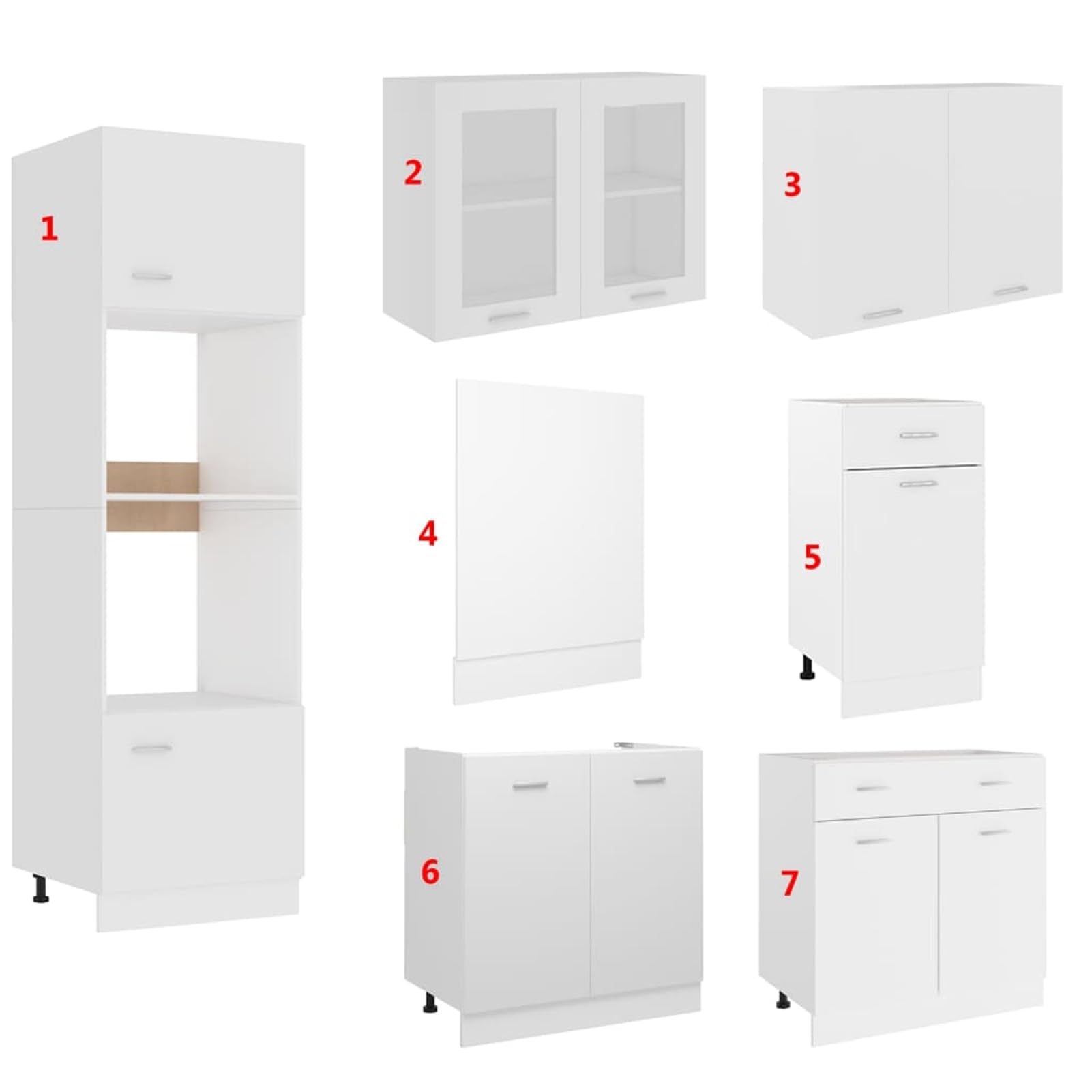 Homgoday 7-TLG. Küchenzeile Lyon Weiß Holzwerkstoff Schrank Model3067623