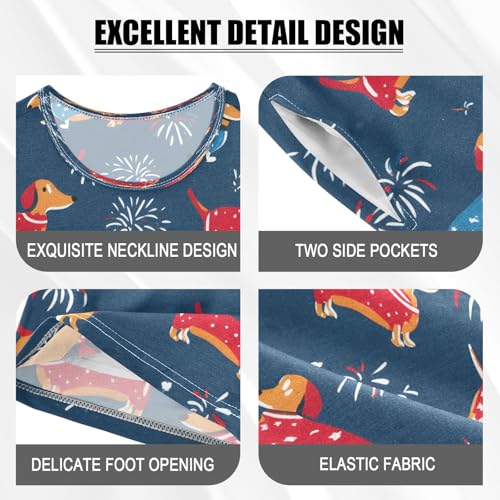 senya Dachshund Dogs Firework Summer Pajamas Set Short Cotton Sleepwear 2 Piece4