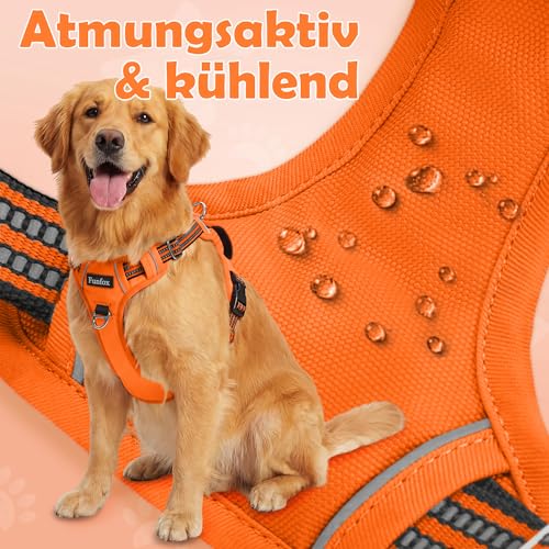 Funfox Hundegeschirr Mittelgroße Hunde [L] - Verstellbares Anti-Zug Brustgeschirr mit Griff & Reflektorstreifen, Atmungsaktives No Pull Hundegeschirr für Grosse/Kleine Hunde Outdoor Orange