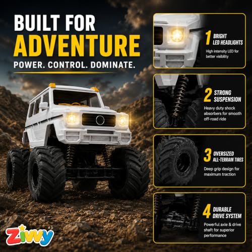 Image of Big White RC Car Rock Crawler Remote Control Car, Rechargeable Battery High Speed Off Road RC Car, Monster Truck Toy Car for Kids & Boys 7-14 Years | Remote Control Car Toy Gift