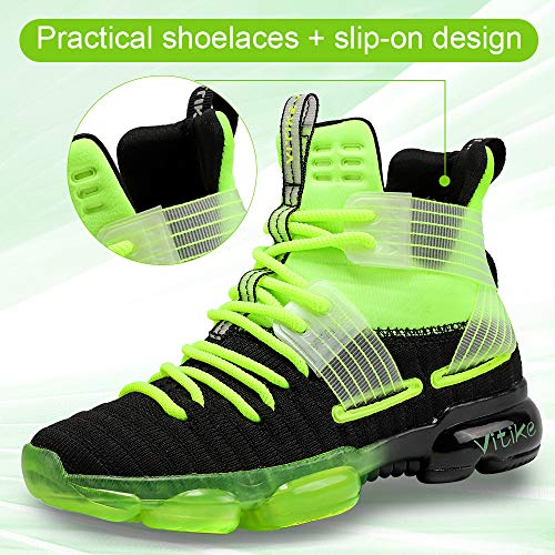 Jmfchi Boys Basketball Shoes Kids Sneakers High-Top Sports Shoes Durable Lace-Up Non-Slip Running Shoes Secure For Little Kids Big Kids And Girls Size 4 Green #TOP2