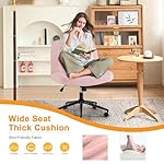 NEWBULIG Criss Cross Legged Wheels Home Office Desk Chair Wide Seat Armless Height Adjustable 360° Swivel for Vanity/Work, 25.6" D x 33.6" W x 27" H, Velvet Pink - Image 4