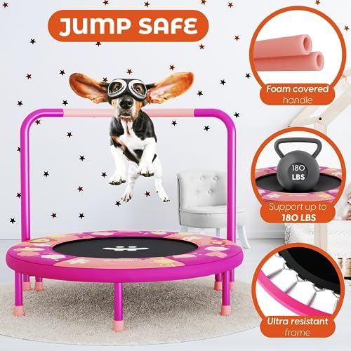 Happin 3' Mini Trampoline for Kids Indoor with Removable Foam-Padded Handlebar, Noise-Free, Durable Steel Frame and Safety Pad, Trampoline for Toddlers Age 3 Years and Up 4 51sr18GomOL. AC