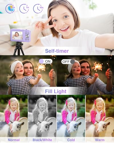 Image of Digital Camera FHD 1080P Kid Camera Point and Shoot Camera, Violet Purple