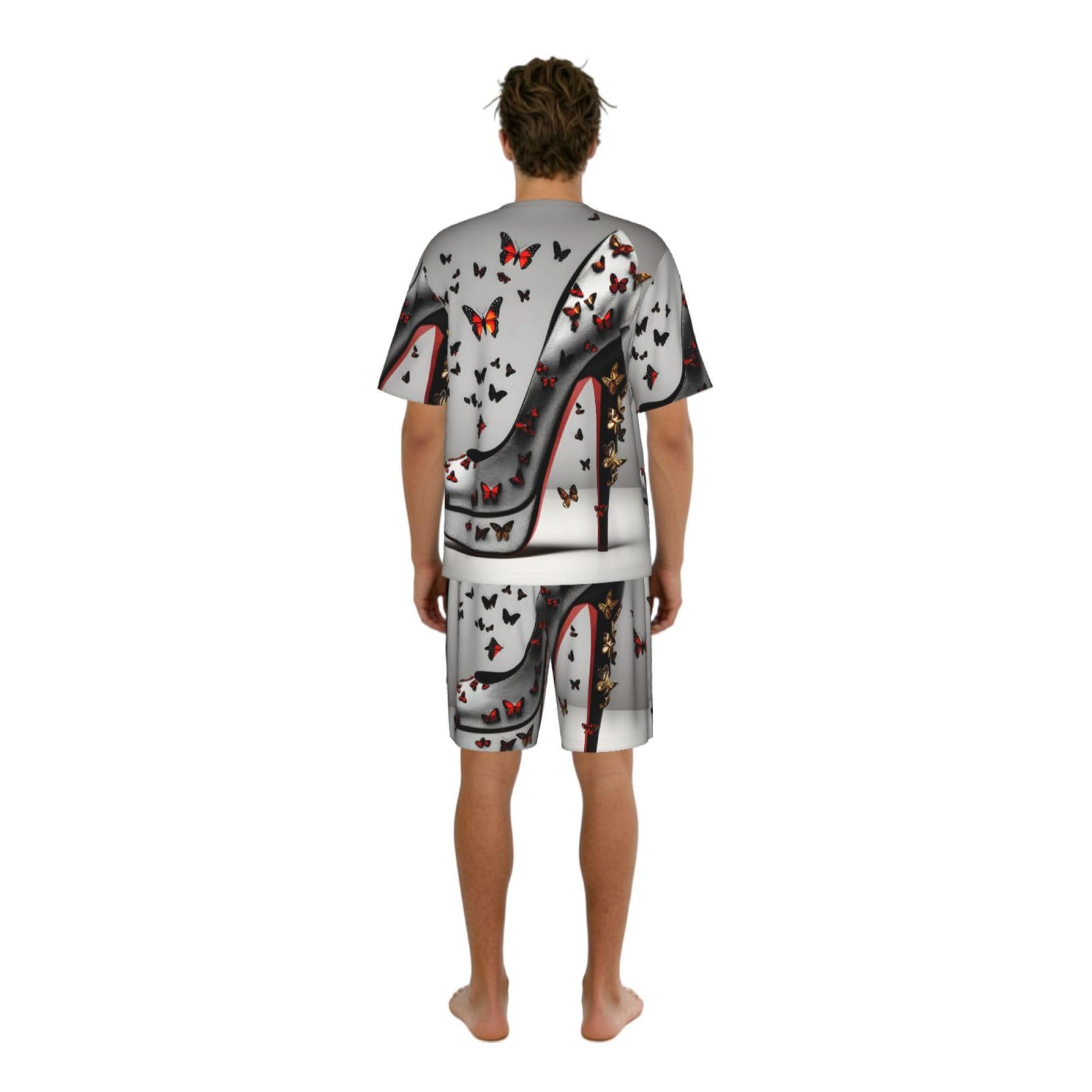 Conjunto de pijama clásico con estampado de mariposa y tacón alto para hombre, pantalones cortos de pijama suaves para hombre, perfecto para las noches de verano