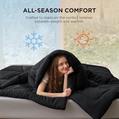 Image of Bedsure Comforter Duvet Insert - Quilted Comforters Full Size, All Season Duvet, GentleSoft Down Alternative Bedding, with 8 Tabs, Gifts for Women /Men, Black, Full 86 x 82 Inches