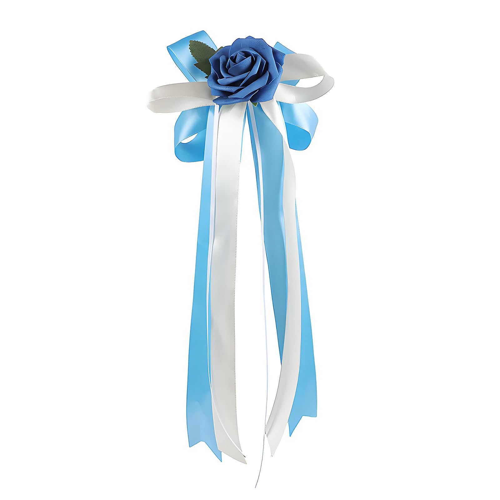 Elnwnnkc Blue.. Rearview Mirrored Decoration With Artificial Rose And Ribbon For Bridal Car Door Handle Bowknot Accessories Tender Wedding Car Bend