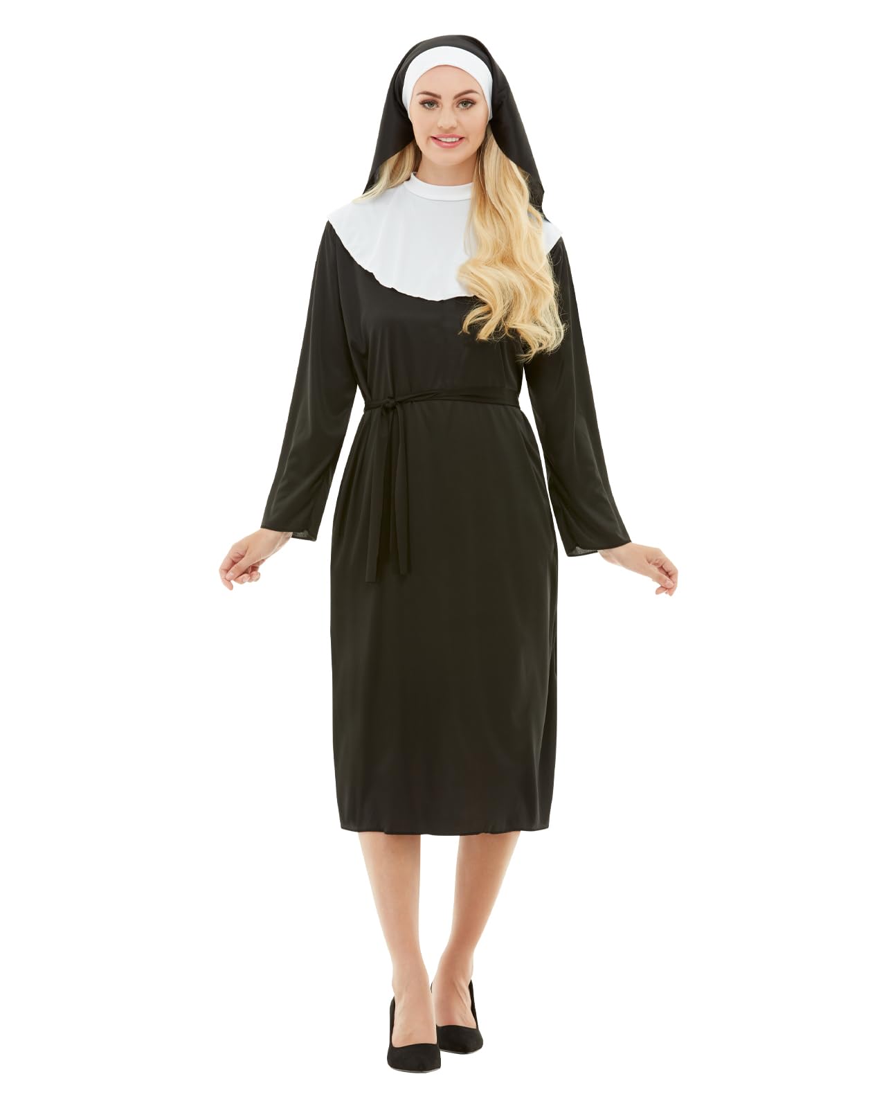 Funidelia Disfraz Clásico de Monja para Mujer con túnica y cofia, Traje con Hábito Negro para Adulto - Carnaval, Halloween y Fiestas Temáticas - Talla L